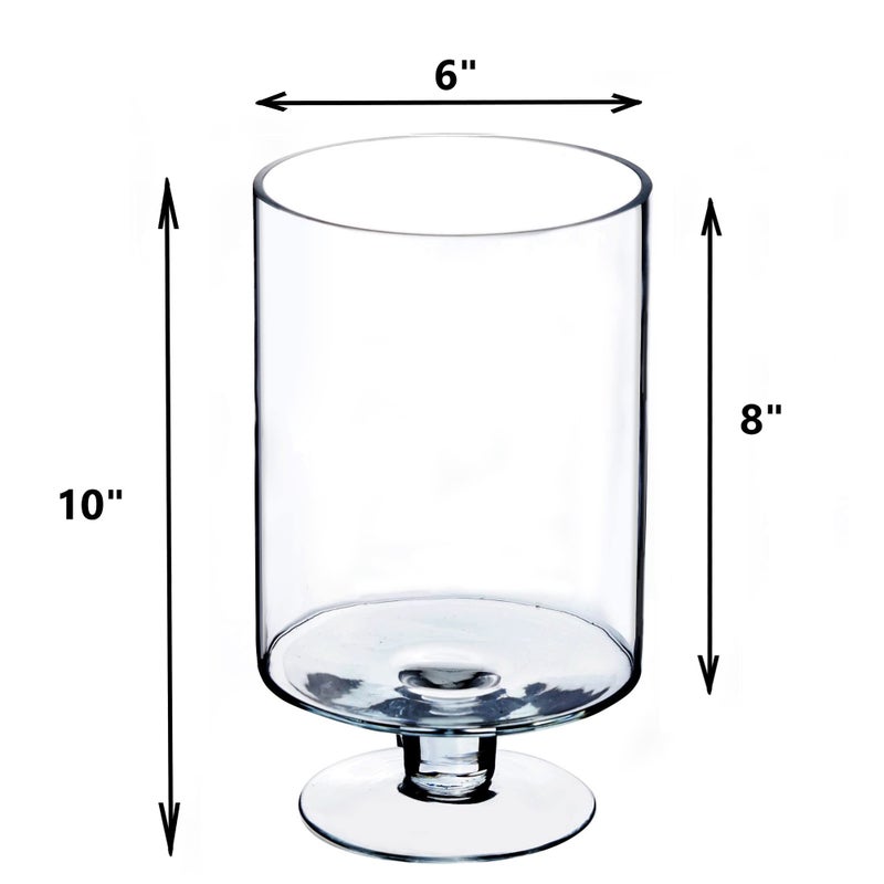 CYS EXCEL Glass Hurricane Pillar Candle Holders (H:10" W:6", 2 PCS) | Multiple Size Choices Short Stem Candle Jars | Stemmed Glass Cylinder Candle Vase - Image 3